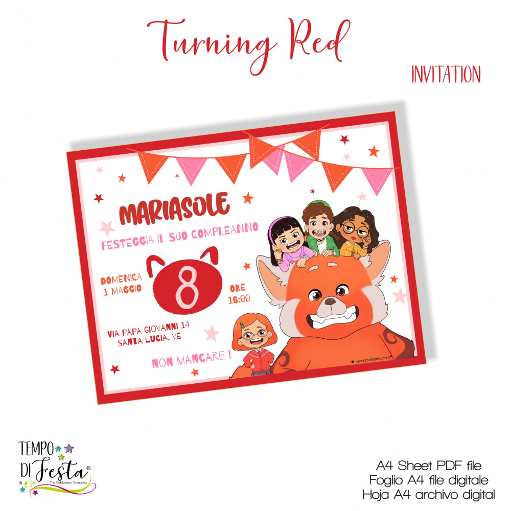 Turning red printable invitations