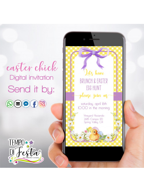 Easter chick digital invitation for WhatsApp.