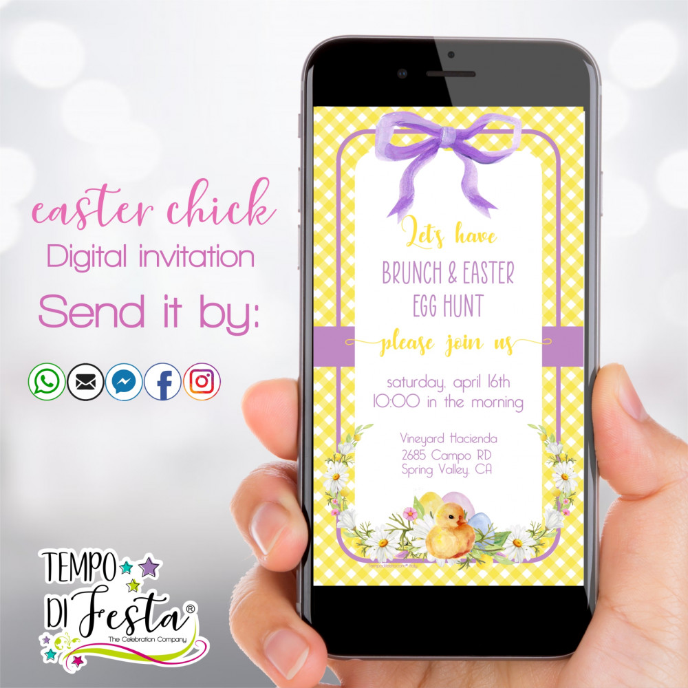 Easter chick digital invitation for WhatsApp.