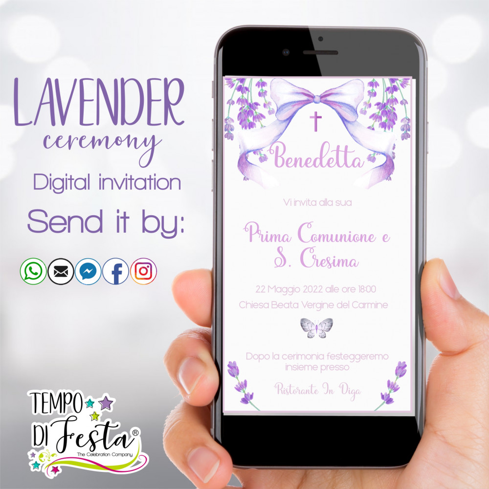 Lavender ceremony digital invitation for WhatsApp.