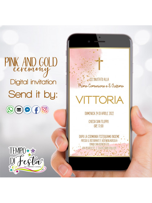 Cerimonia rosa e oro invito digitale per WhatsApp