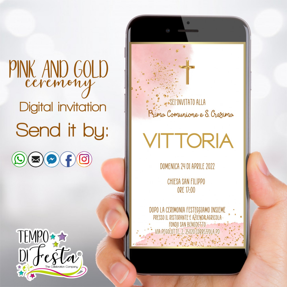 Cerimonia rosa e oro invito digitale per WhatsApp