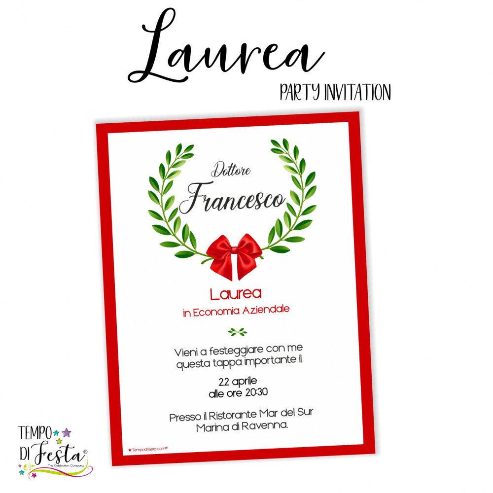 Invito Biglietto Digitale o Cartaceo Personalizzato a Tema Laurea