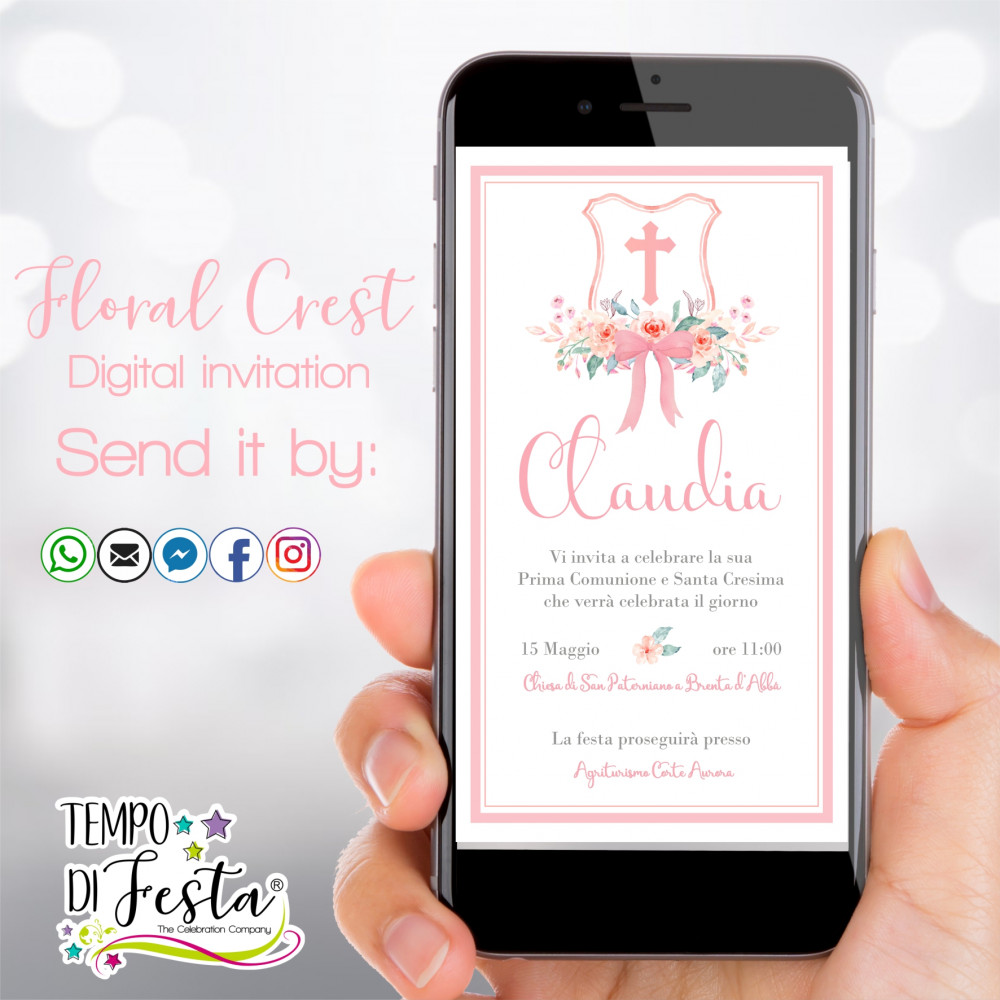 Floral crest digital invitation for WhatsApp