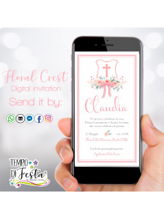 Floral crest digital invitation for WhatsApp