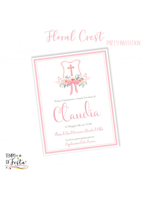 Floral crest digital invitation to print