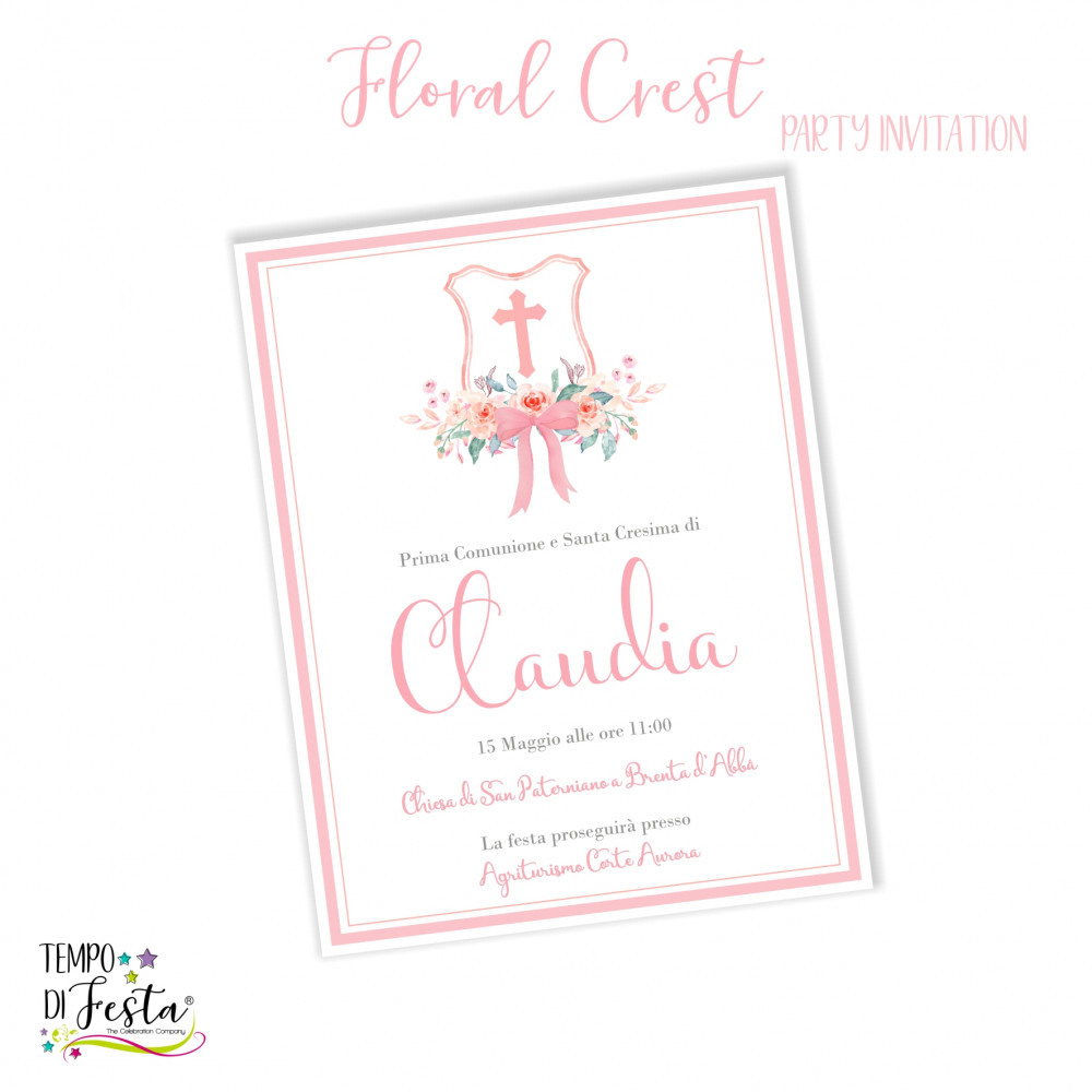 Floral crest digital invitation to print