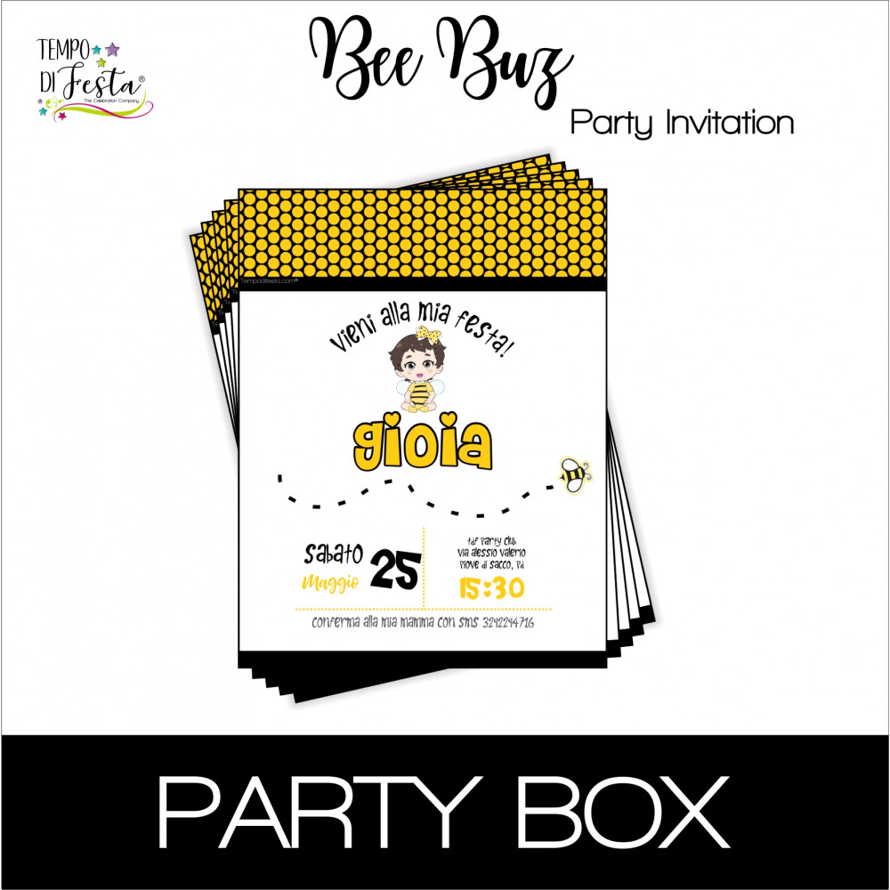 Bee Buz invitations in a box