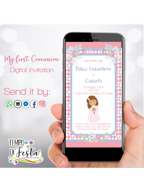 My First Communion girl digital invitation for WhatsApp