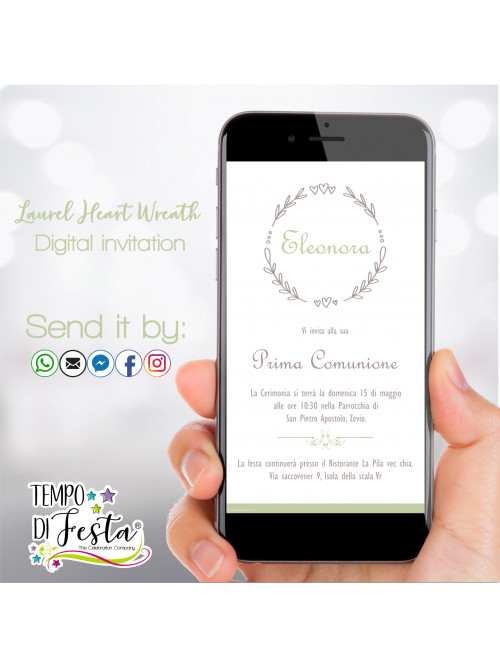 Laurel Heart Wreath Digital invitation for WhatsApp