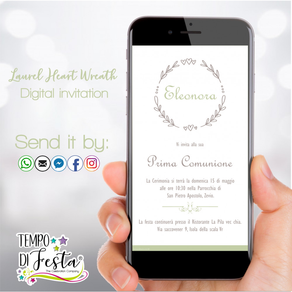 Corona de Laurel Corazón invitación digital para WhatsApp