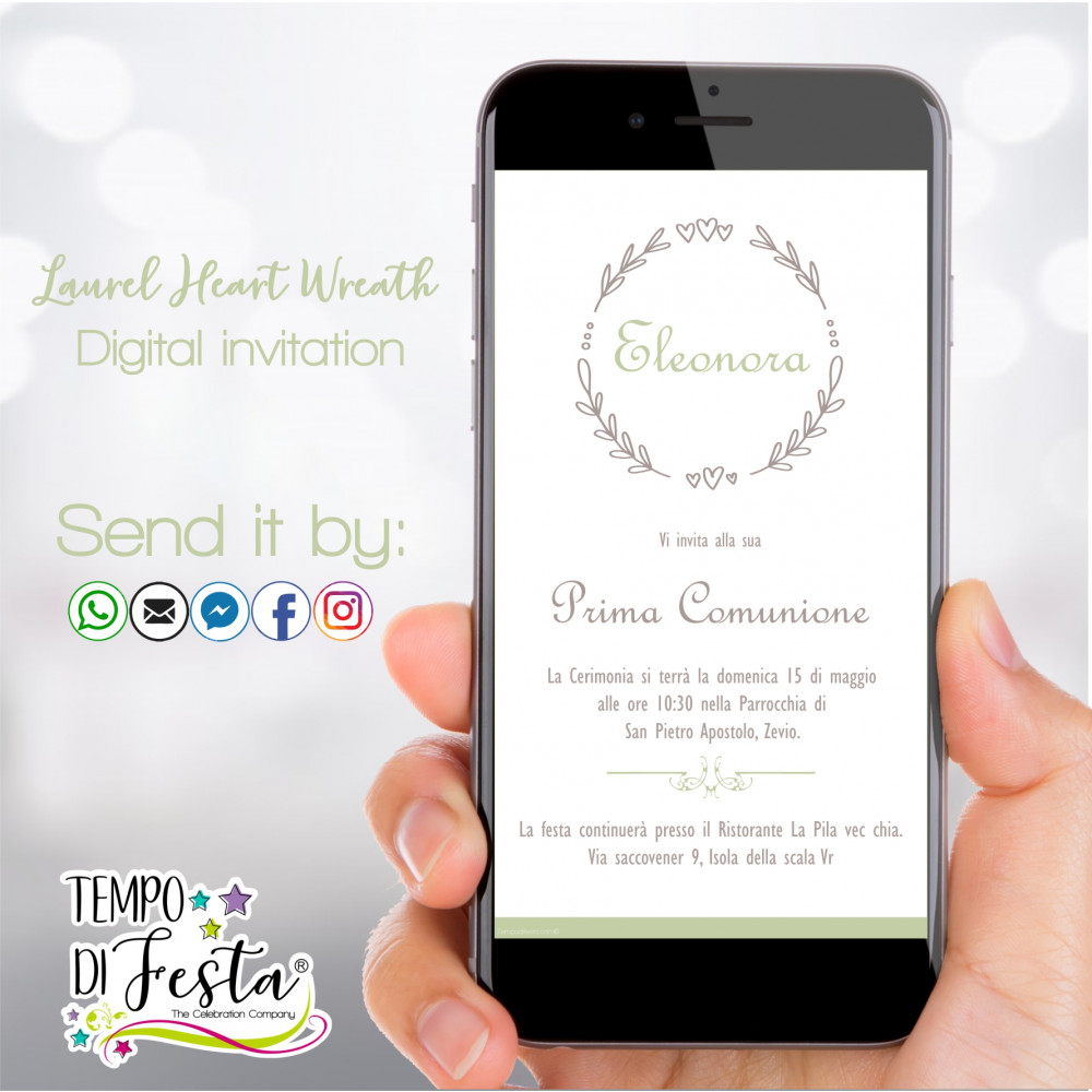 Laurel Heart Wreath Digital invitation for WhatsApp