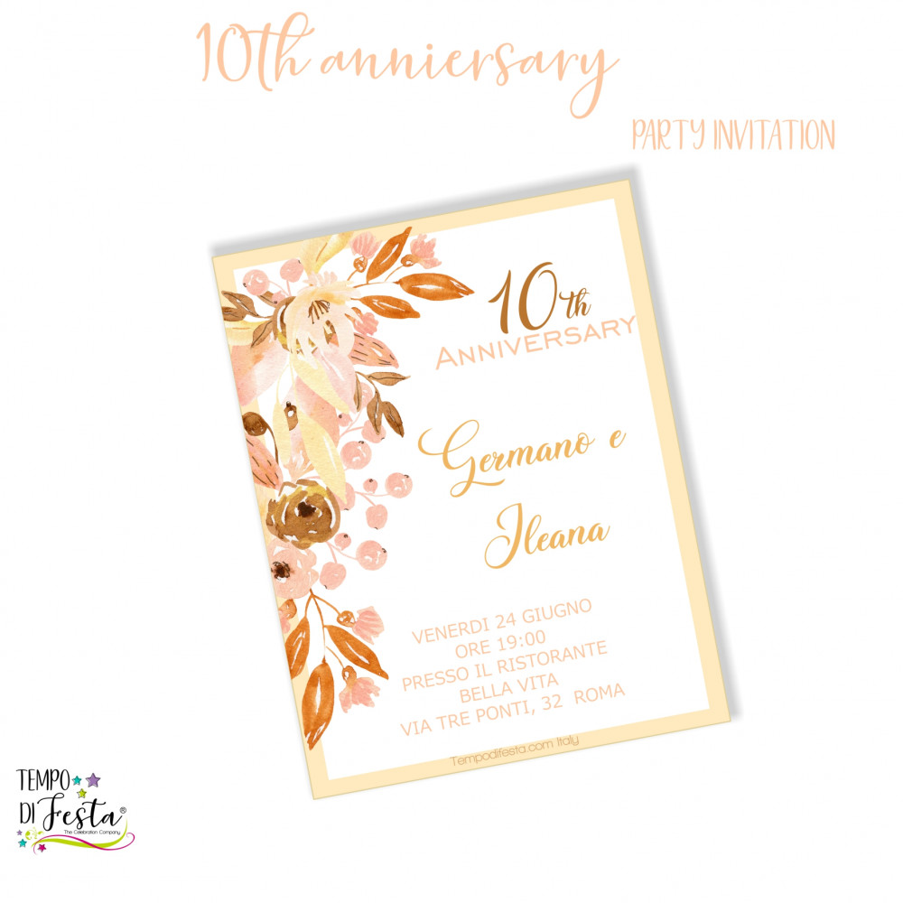 10th Wedding Anniversary digital invitations to print