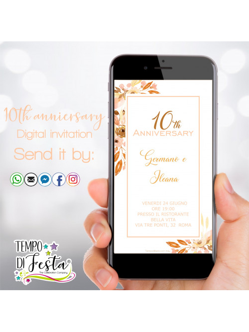 10th Wedding Anniversary digital invitations for WhatsApp