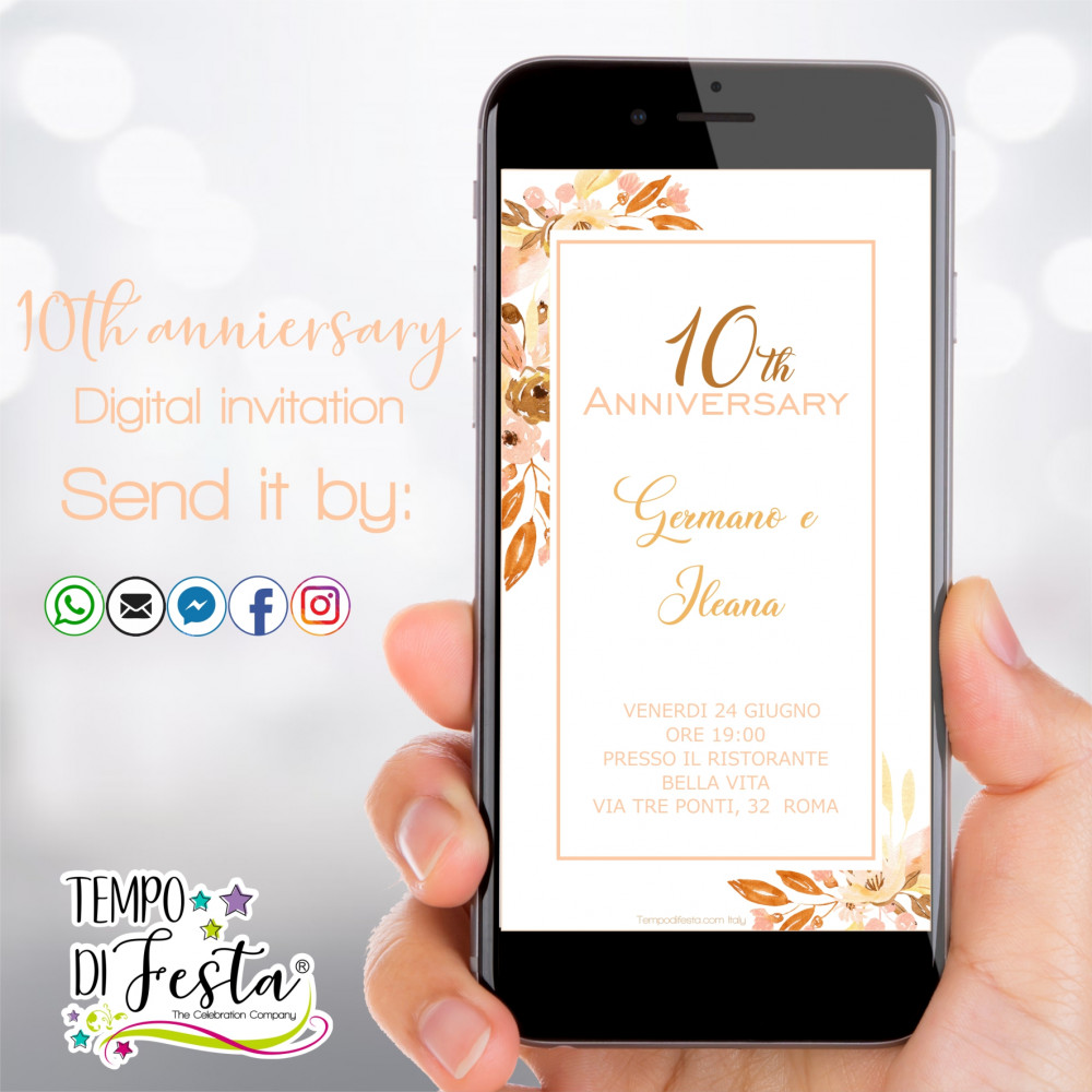 10th Wedding Anniversary digital invitations for WhatsApp