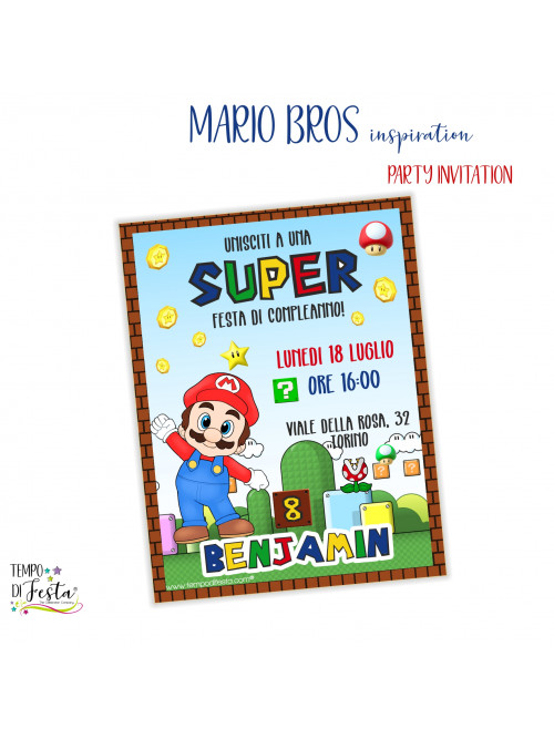 Mario Bros invitación digital para imprimir