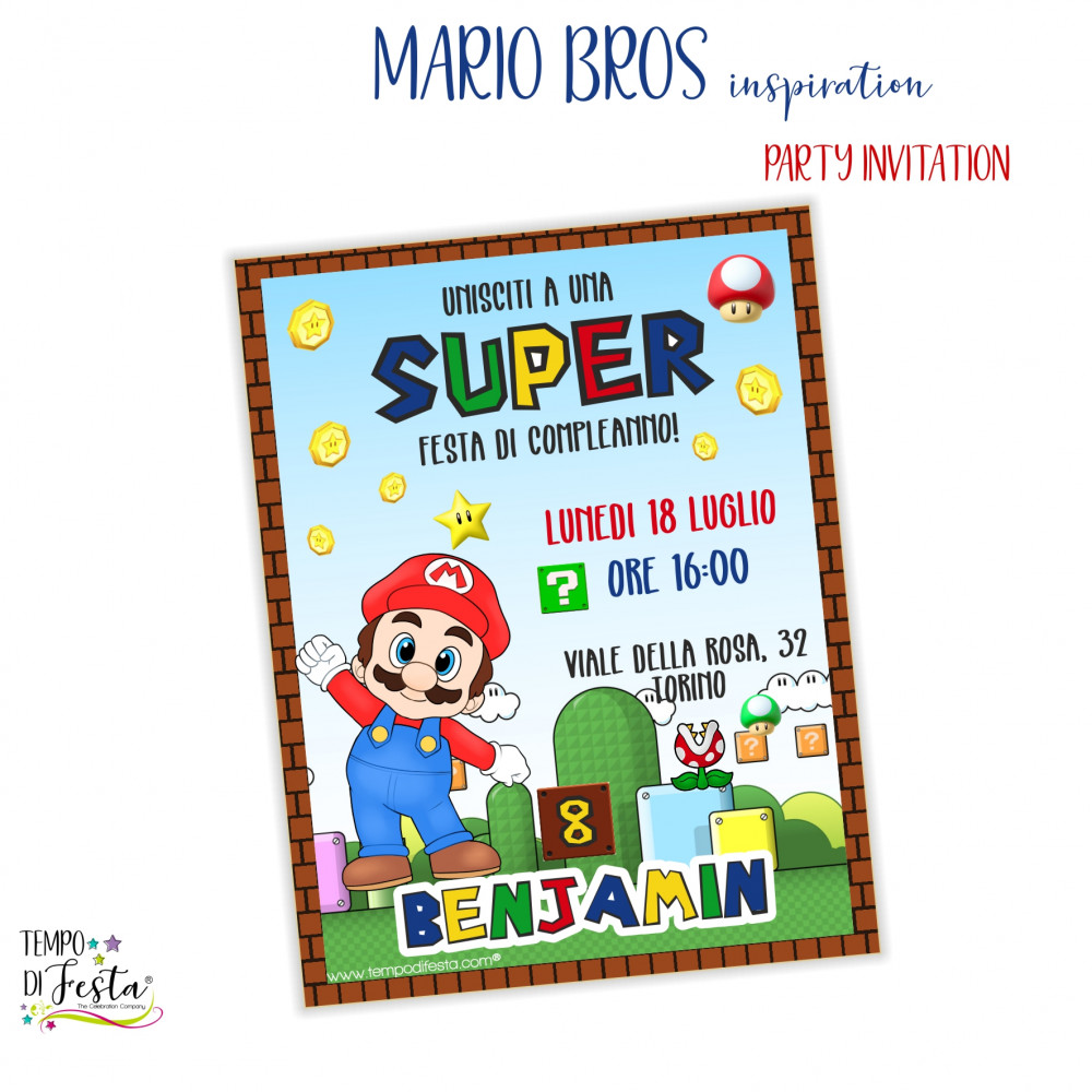 Mario Bros digital invitation to print