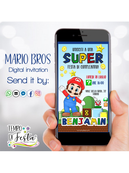Mario Bros digital invitation for WhatsApp