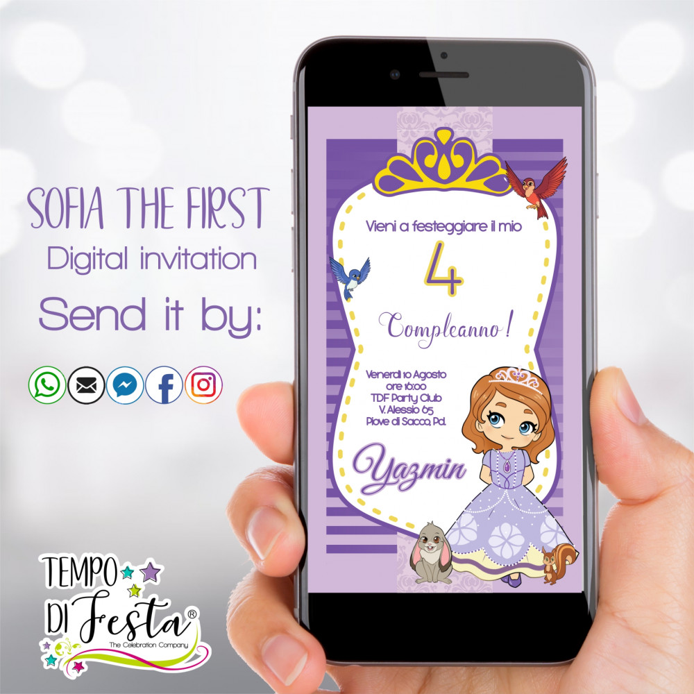 Sofia the First digital invitation for WhatsApp