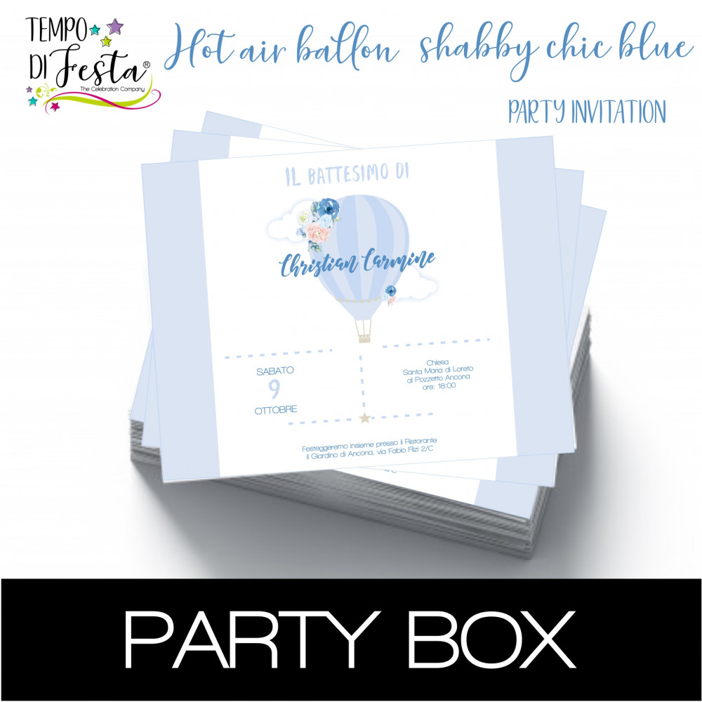 Globo aerostático shabby chic azul invitaciones de papel