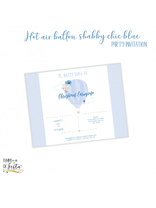 Blue shabby chic hot air balloon kit digital invitation for printing