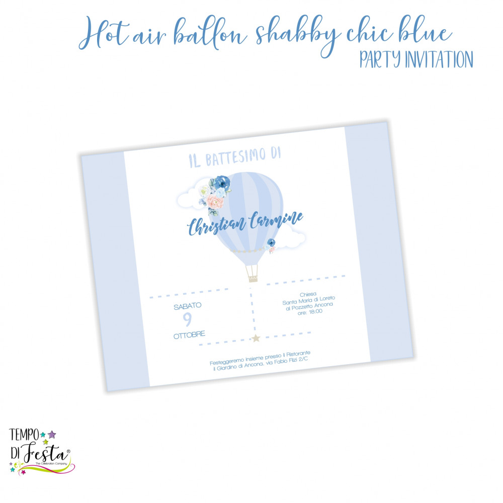 Blue shabby chic hot air balloon kit digital invitation for printing