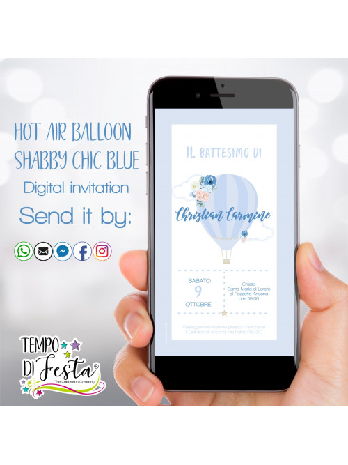 Blue shabby chic hot air balloon kit Digital Invitation for WhatsApp