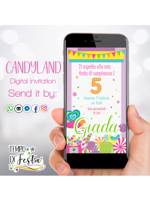 Invitación digital Candyland para WhatsApp.