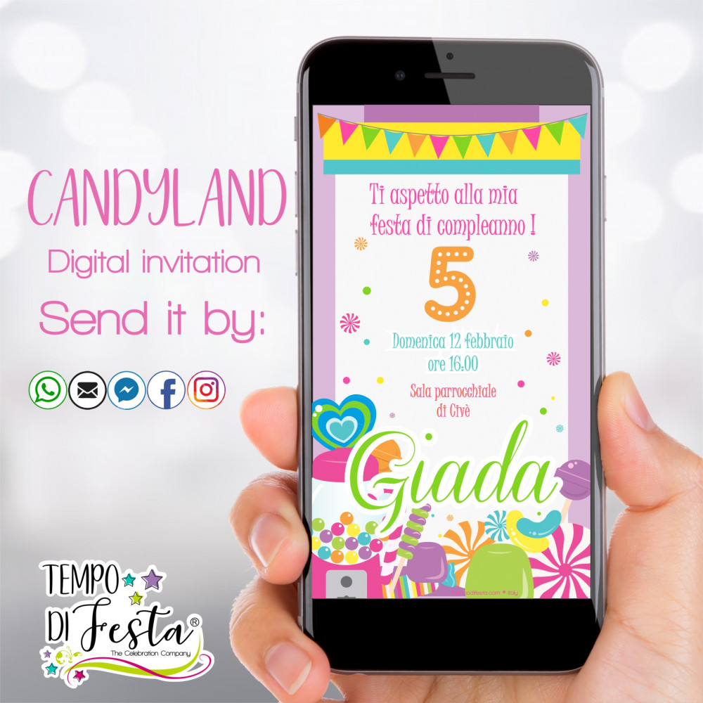 Candyland invito digitale per WhatsApp.
