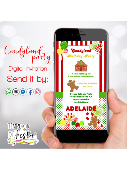 Christmas Candyland digital invitation for WhatsApp.
