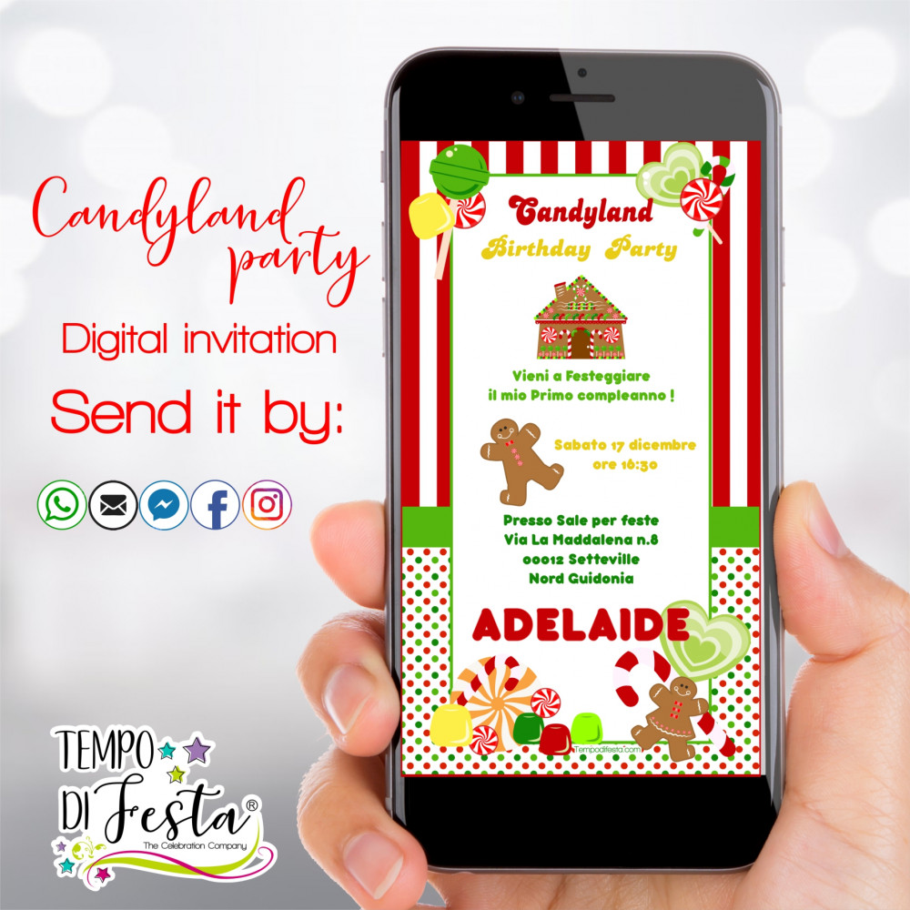 Christmas Candyland digital invitation for WhatsApp.