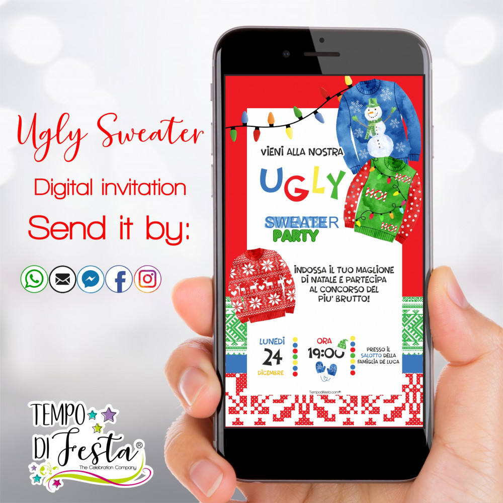 Ugly Sweater Invitación digital para WhatsApp.
