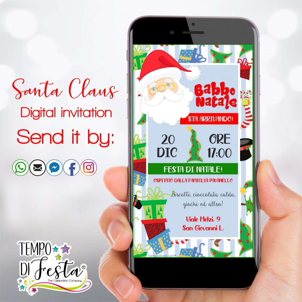 Santa Claus is coming Digital invitation for WhatsApp.