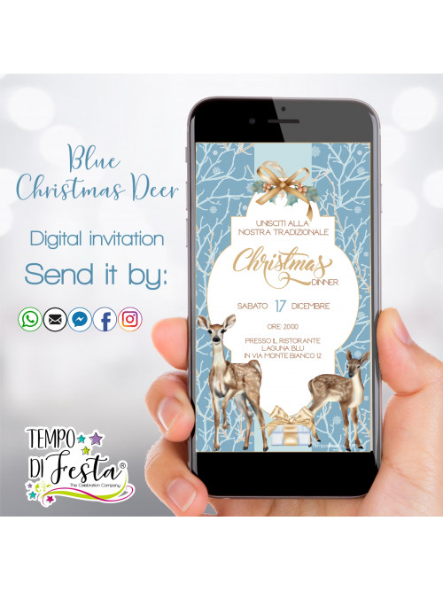 Blue Christmas Deer digital invitation for WhatsApp