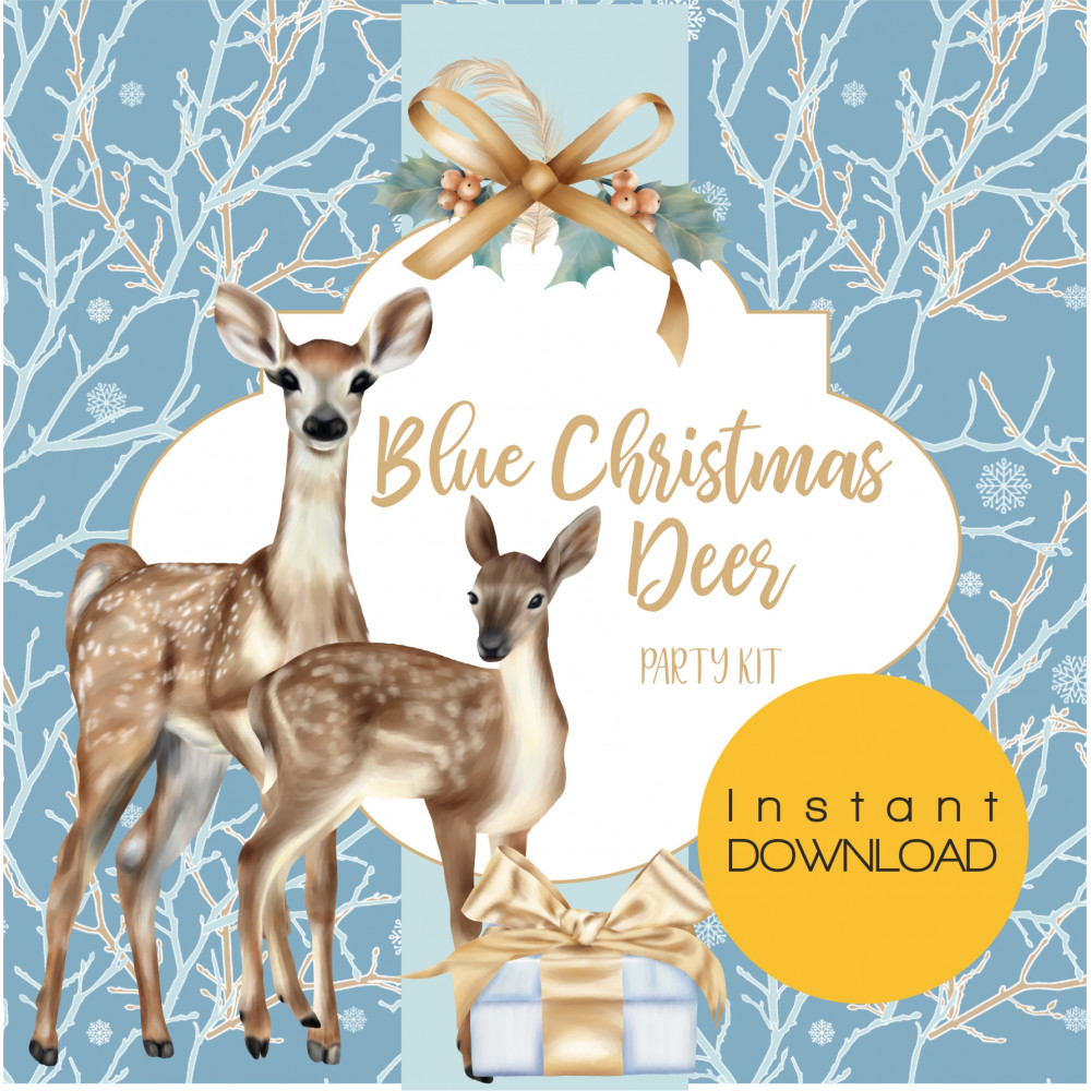 Blue Christmas Deer digital kit party