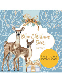 Blue Christmas Deer digital kit party