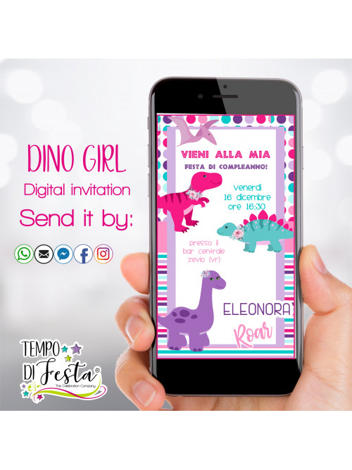 Dino girl digital invitation for WhatsApp