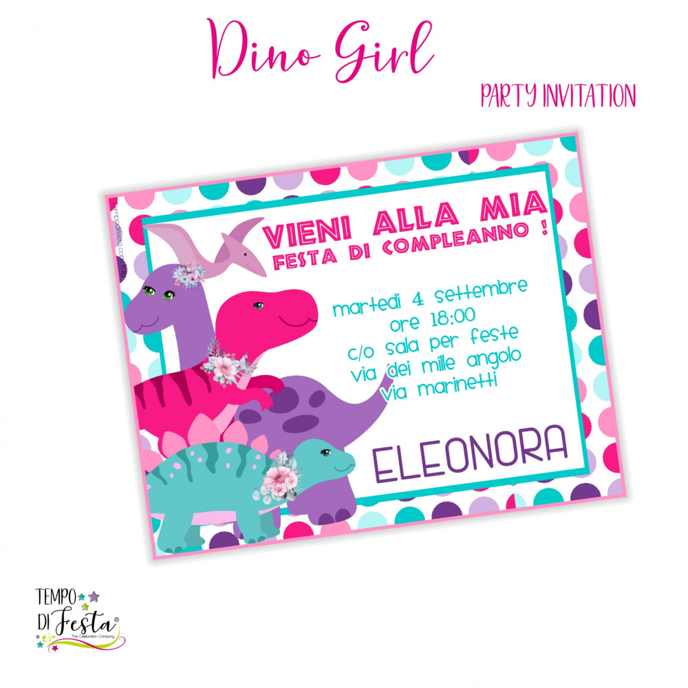 Dino girl digital invitation to print