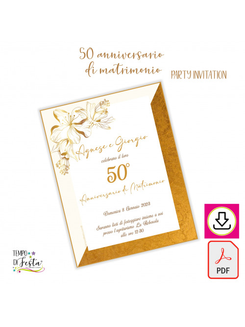 50th Wedding Anniversary digital invitations to print