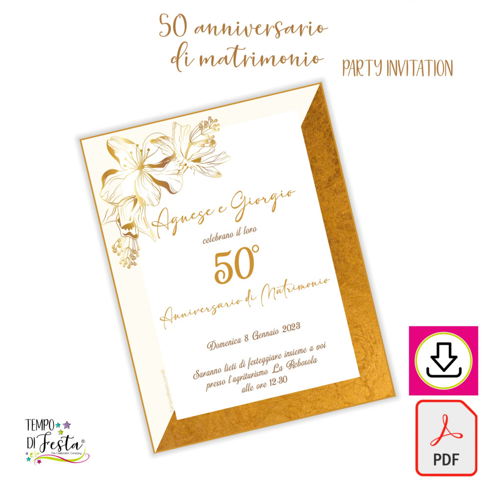 50th Wedding Anniversary digital invitations to print