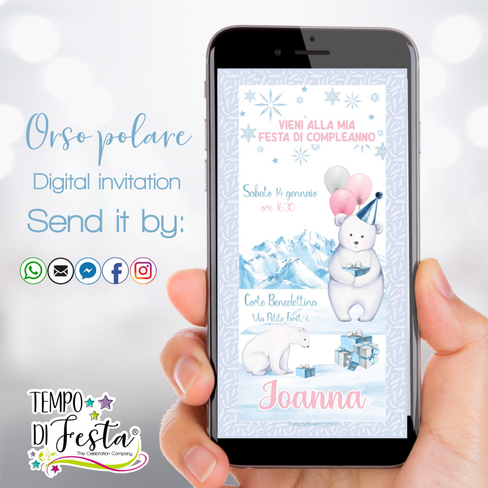 Polar bear digital invitation for WhatsApp