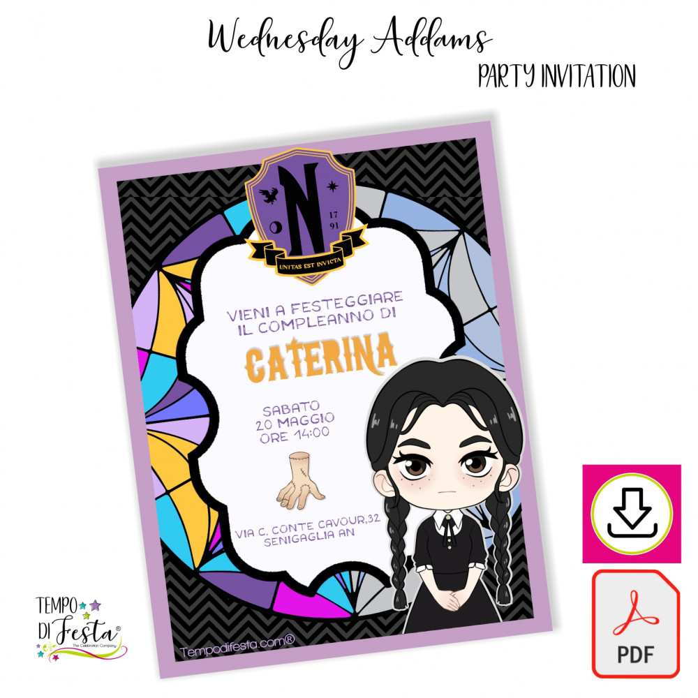 Wednesday Addams digital invitation for print.