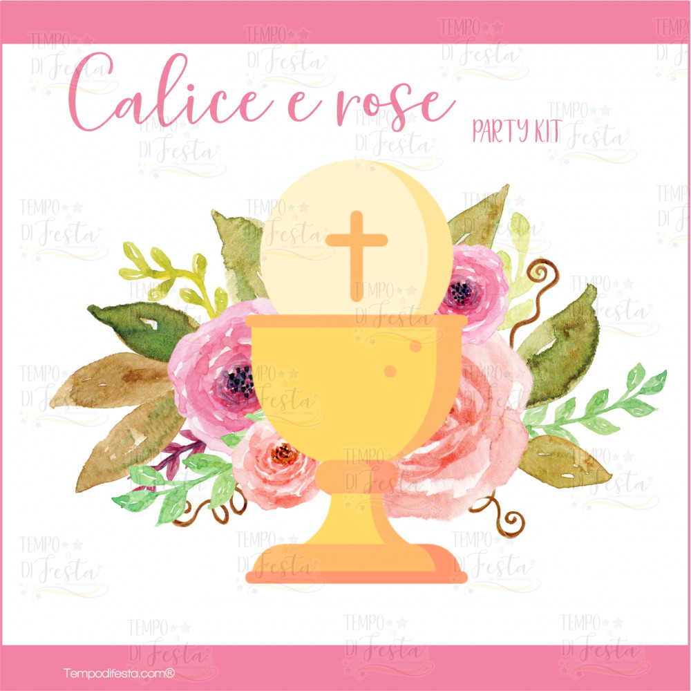 Communion Holy Chalice and roses digital party kit.