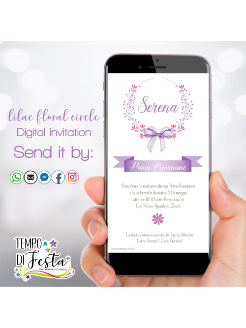 Lilac Floral Circle digital invitations for WhatsApp