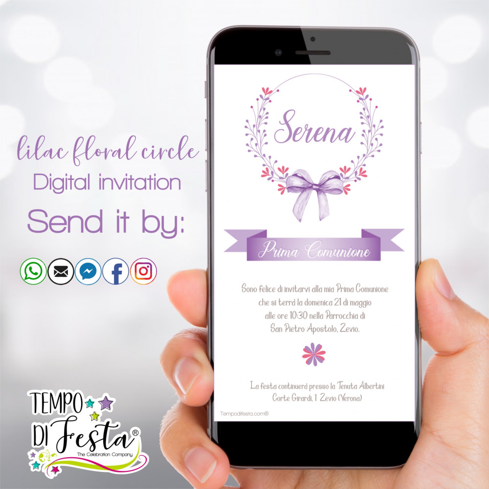 Lilac Floral Circle digital invitations for WhatsApp