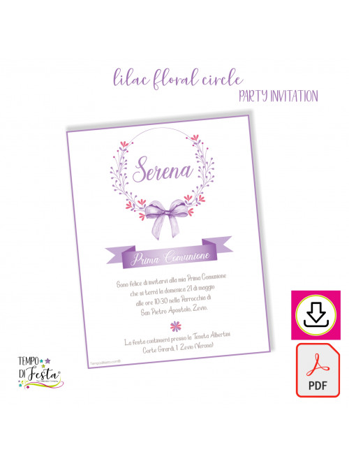 Lilac Floral Circle digital invitations to print
