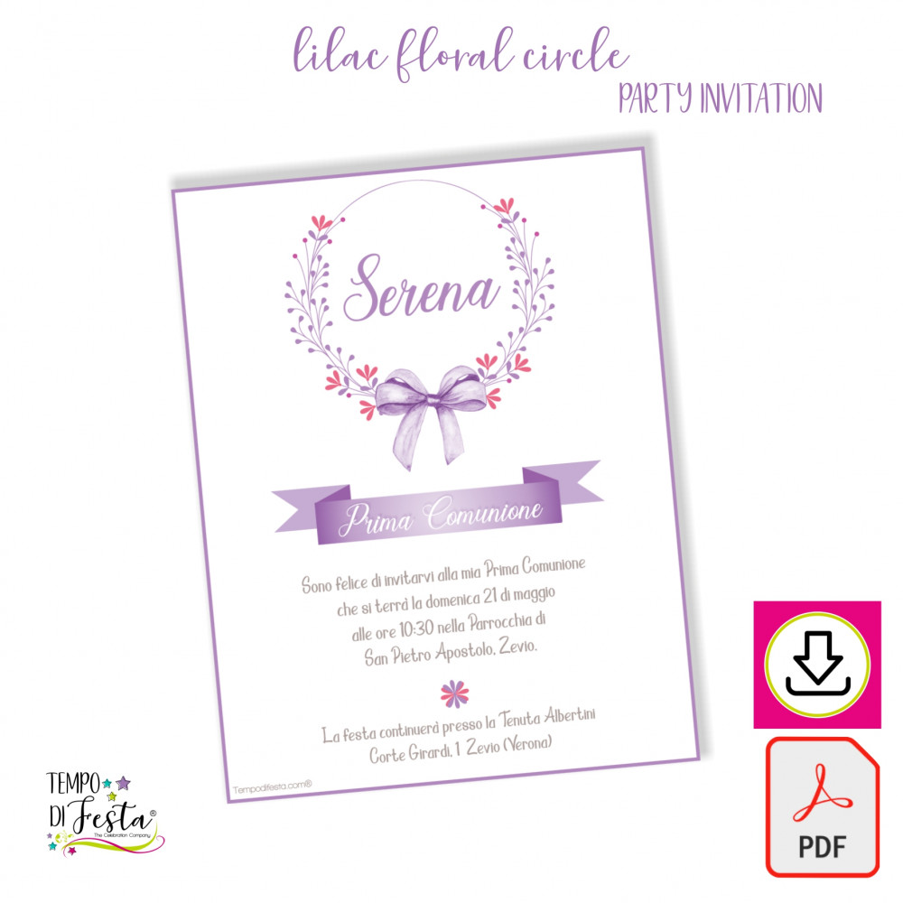 Lilac Floral Circle digital invitations to print