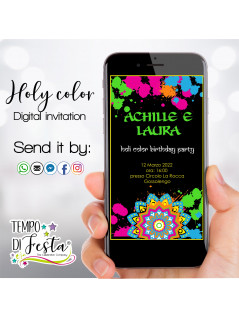 Holi color invitación digital para WhatsApp