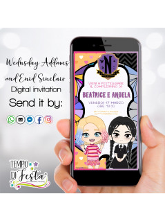 Enid and Wednesday digital invitation for WhatsApp
