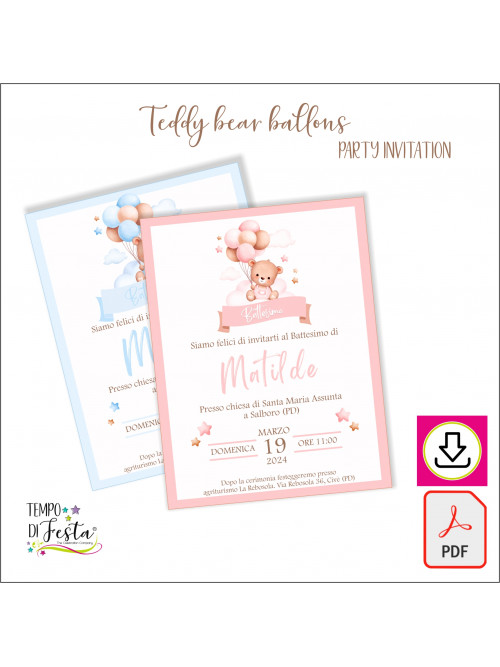 Teddy Bear printable digital invitation